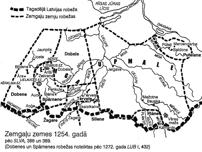 Земгальские земли в 1254 г.